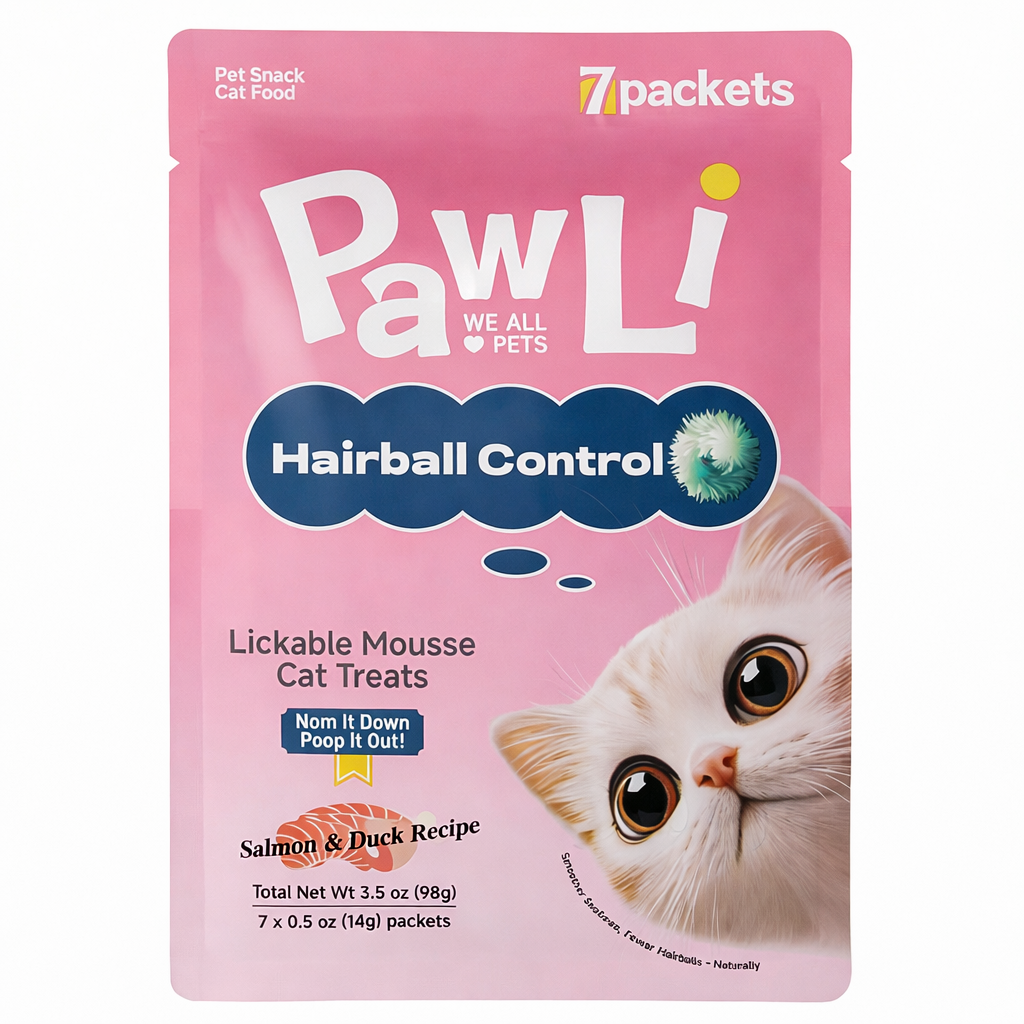 Pawli Hairball Control Lickable Cat Treats – 0.5 oz, 7 Tubes