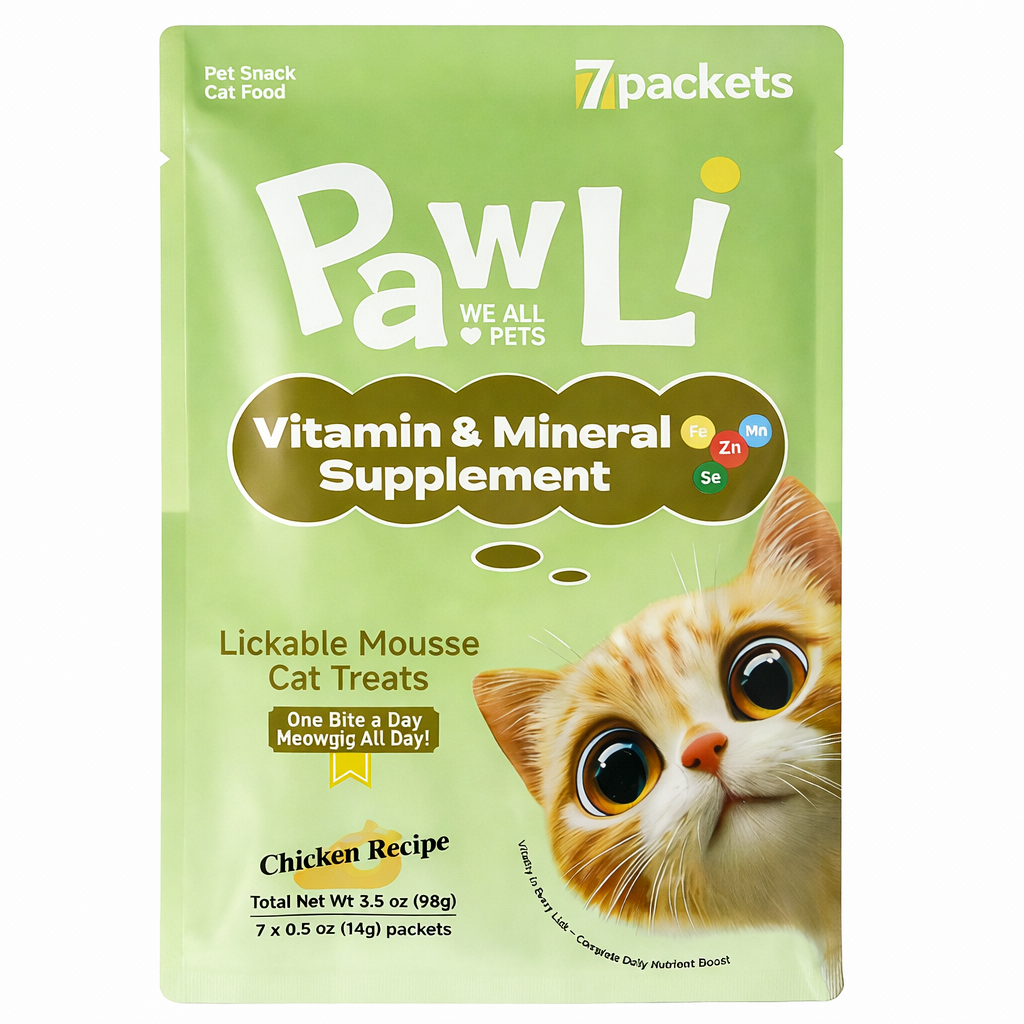 Pawli Vitamin & Mineral Supplement Lickable Cat Treats – 0.5 oz, 7 Tubes