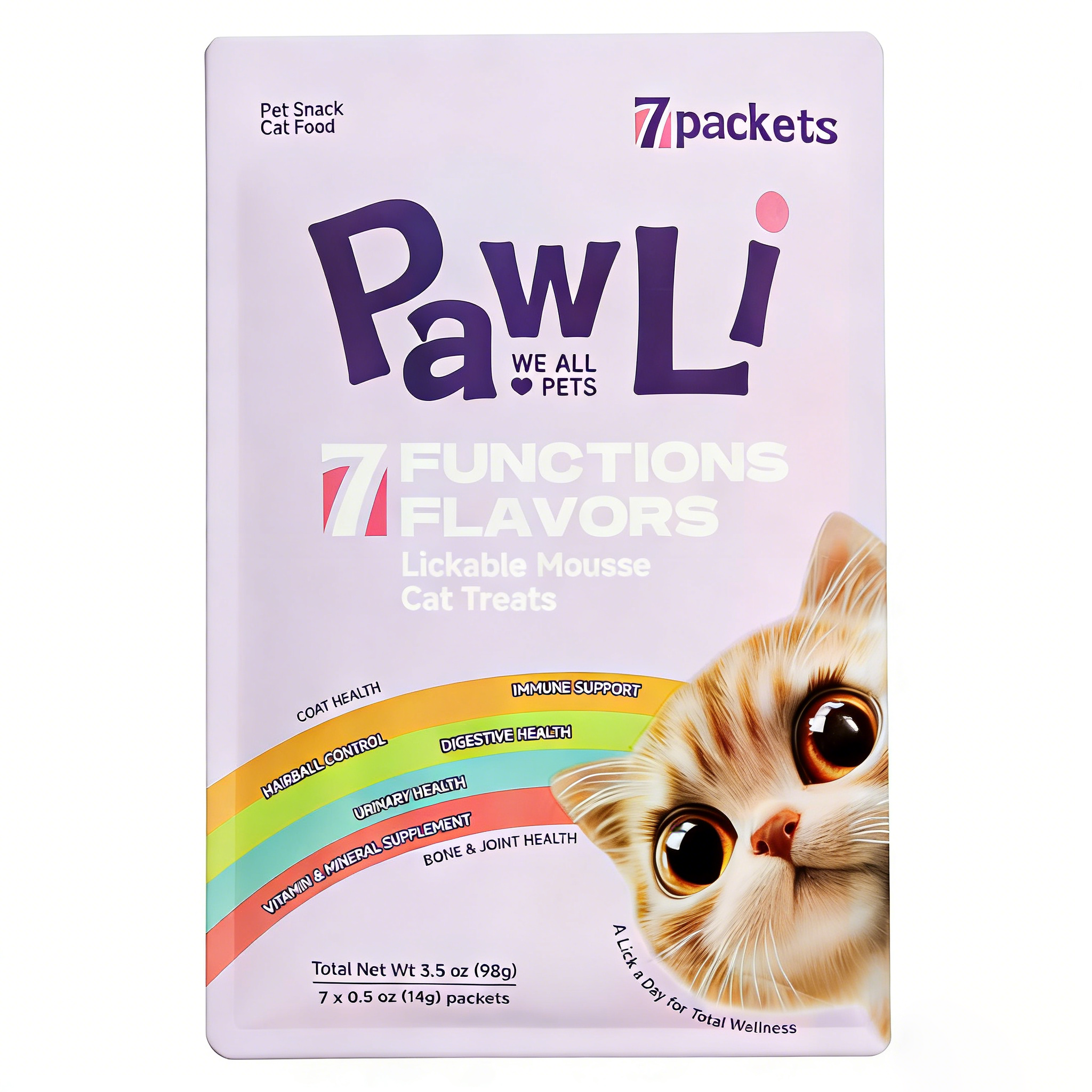 Pawli 7 Functions Variety Pack Lickable Cat Treats – 0.5 oz, 7 Tubes