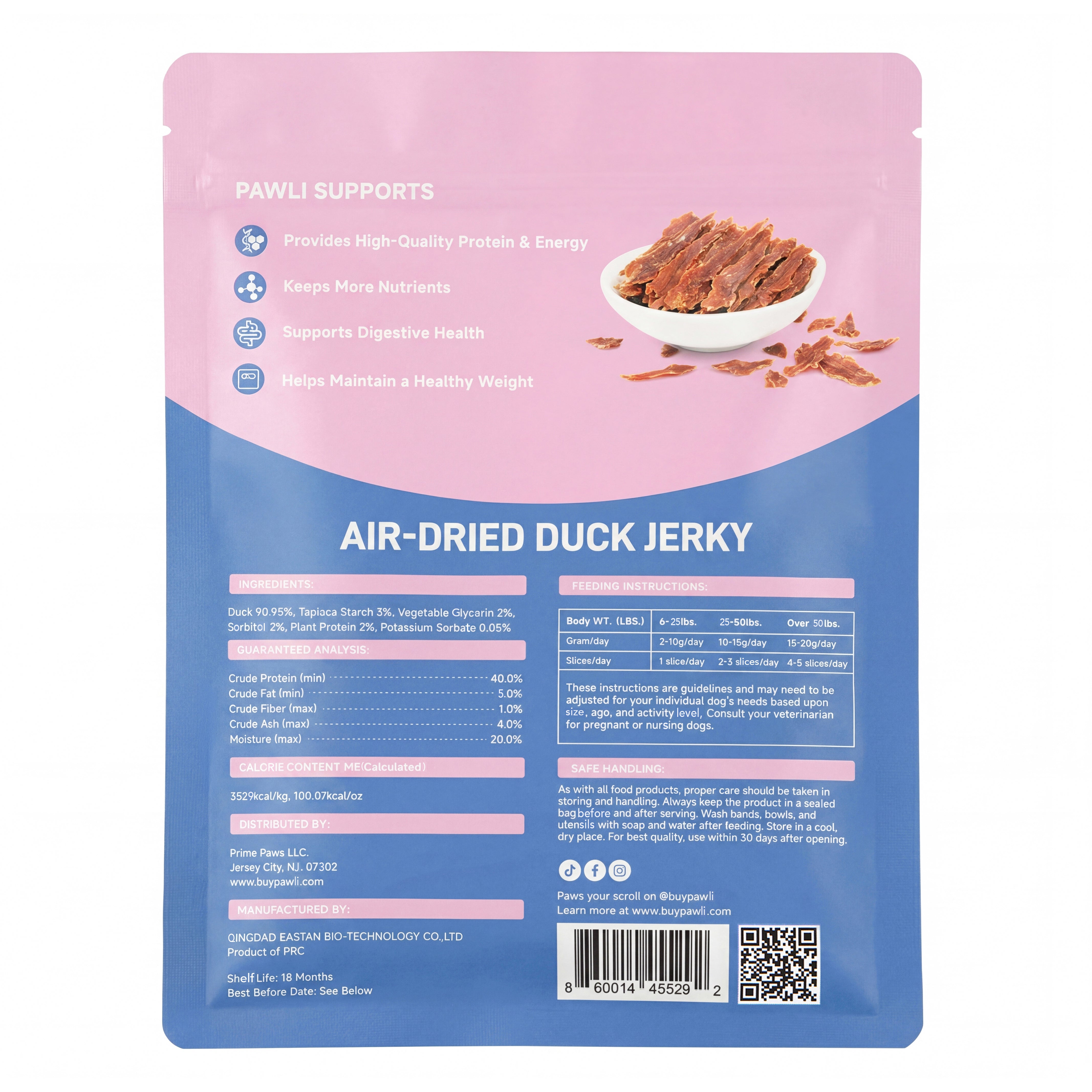 Air-Dried Duck Jerky Treats for Dogs | PAWLI