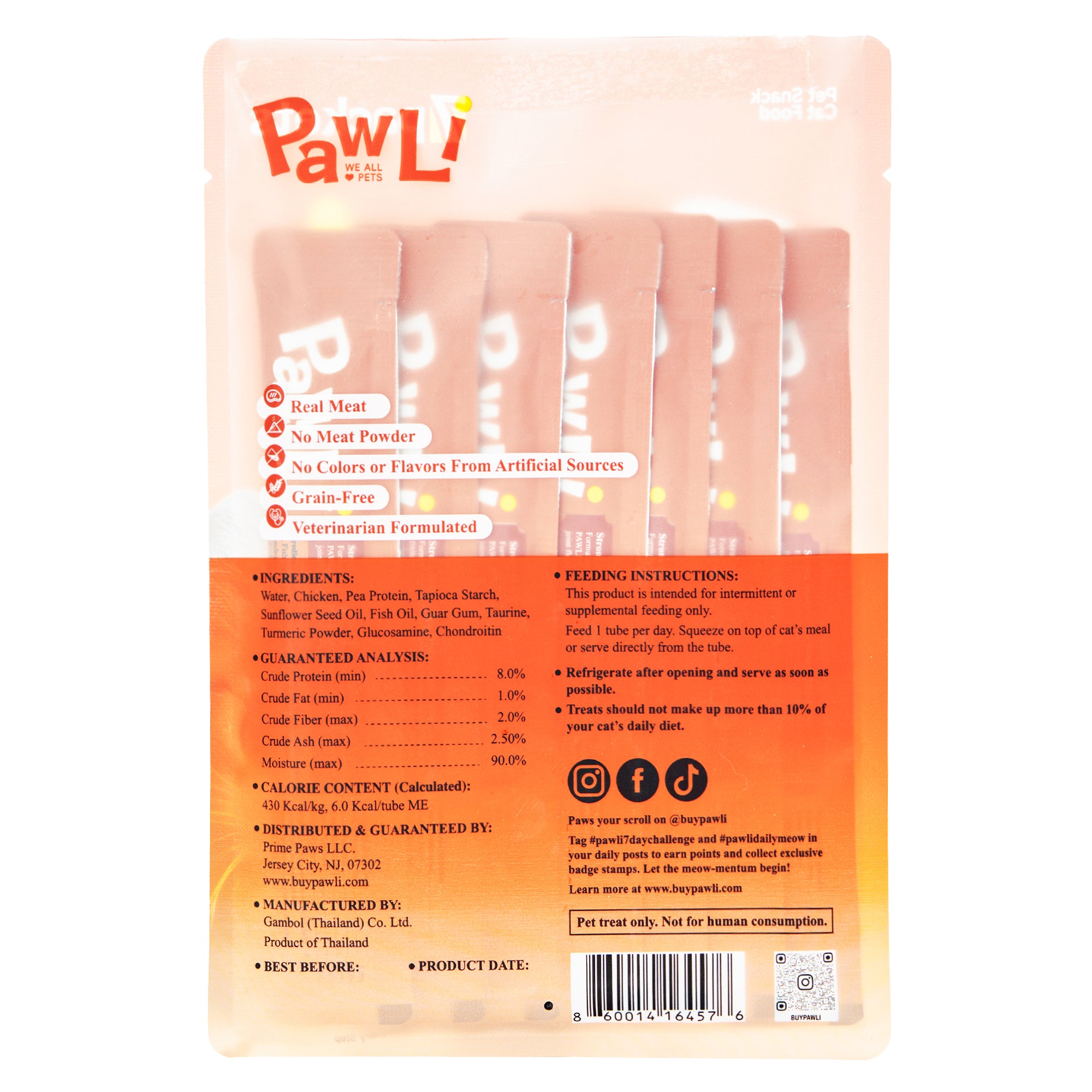 Pawli Bone & Joint Health Lickable Cat Treats – 0.5 oz, 7 Tubes