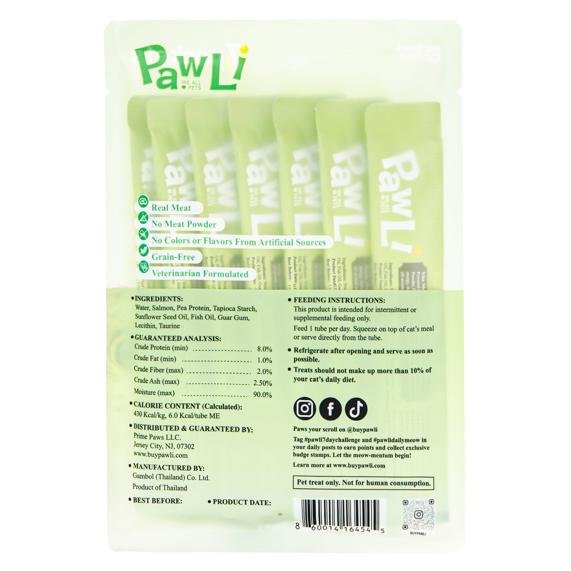 Pawli Coat Health Lickable Cat Treats – 0.5 oz, 7 Tubes