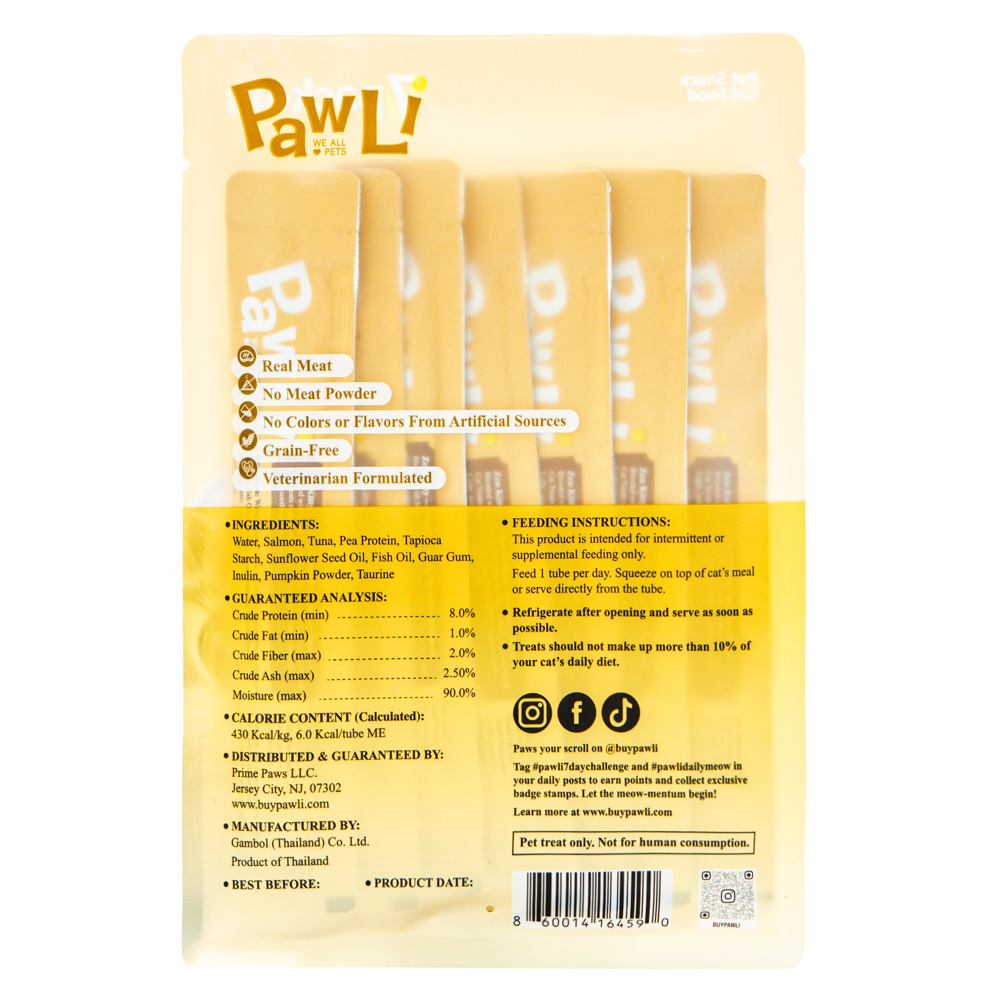 PawLi Digestive Health Lickable Cat Treats – 0.5 oz, 7 Tubes