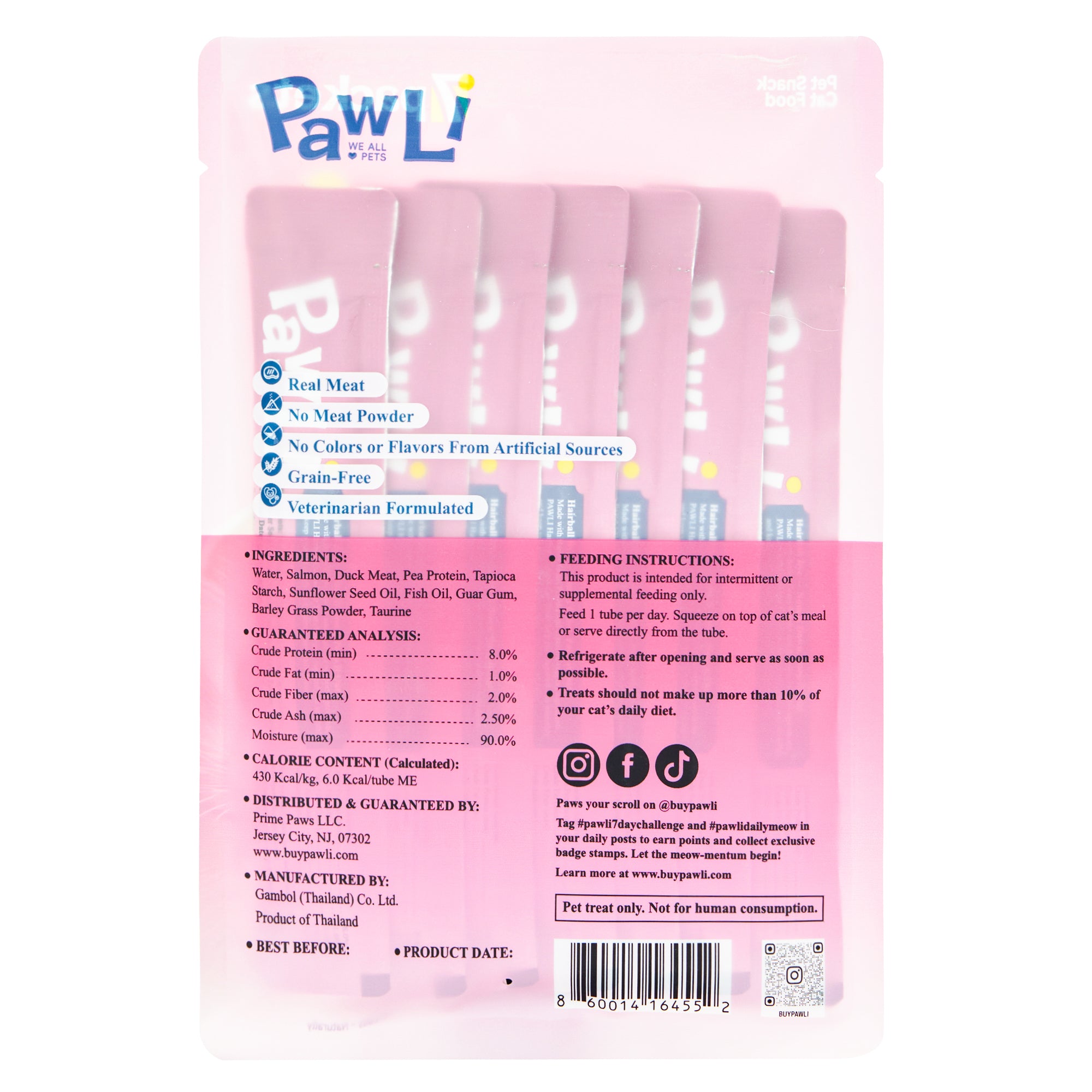 Pawli Hairball Control Lickable Cat Treats – 0.5 oz, 7 Tubes