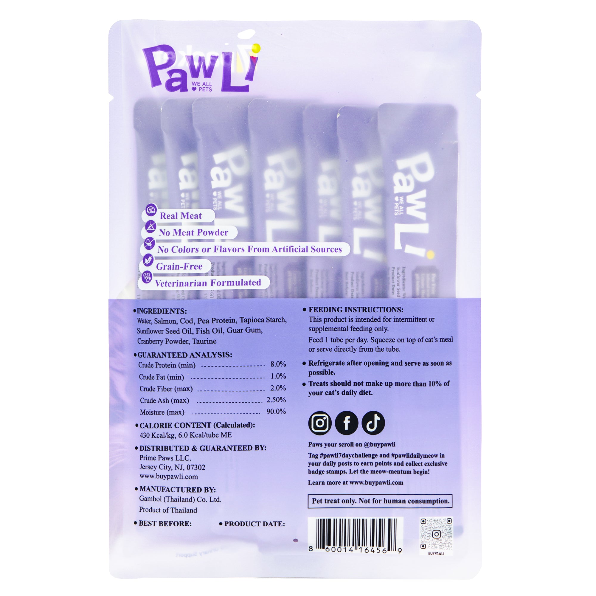 Pawli Urinary Health Lickable Cat Treats – 0.5 oz, 7 Tubes