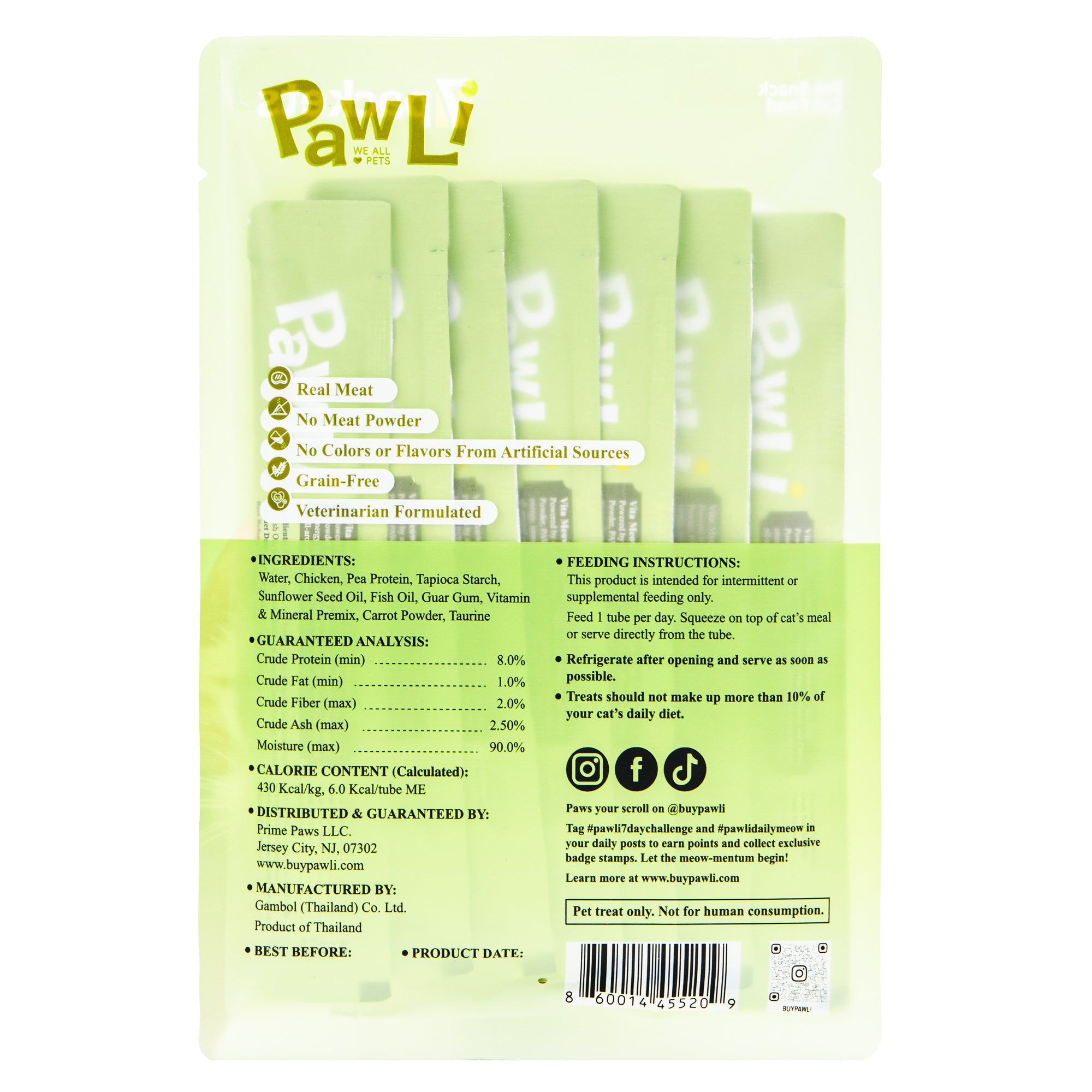 Pawli Vitamin & Mineral Supplement Lickable Cat Treats – 0.5 oz, 7 Tubes