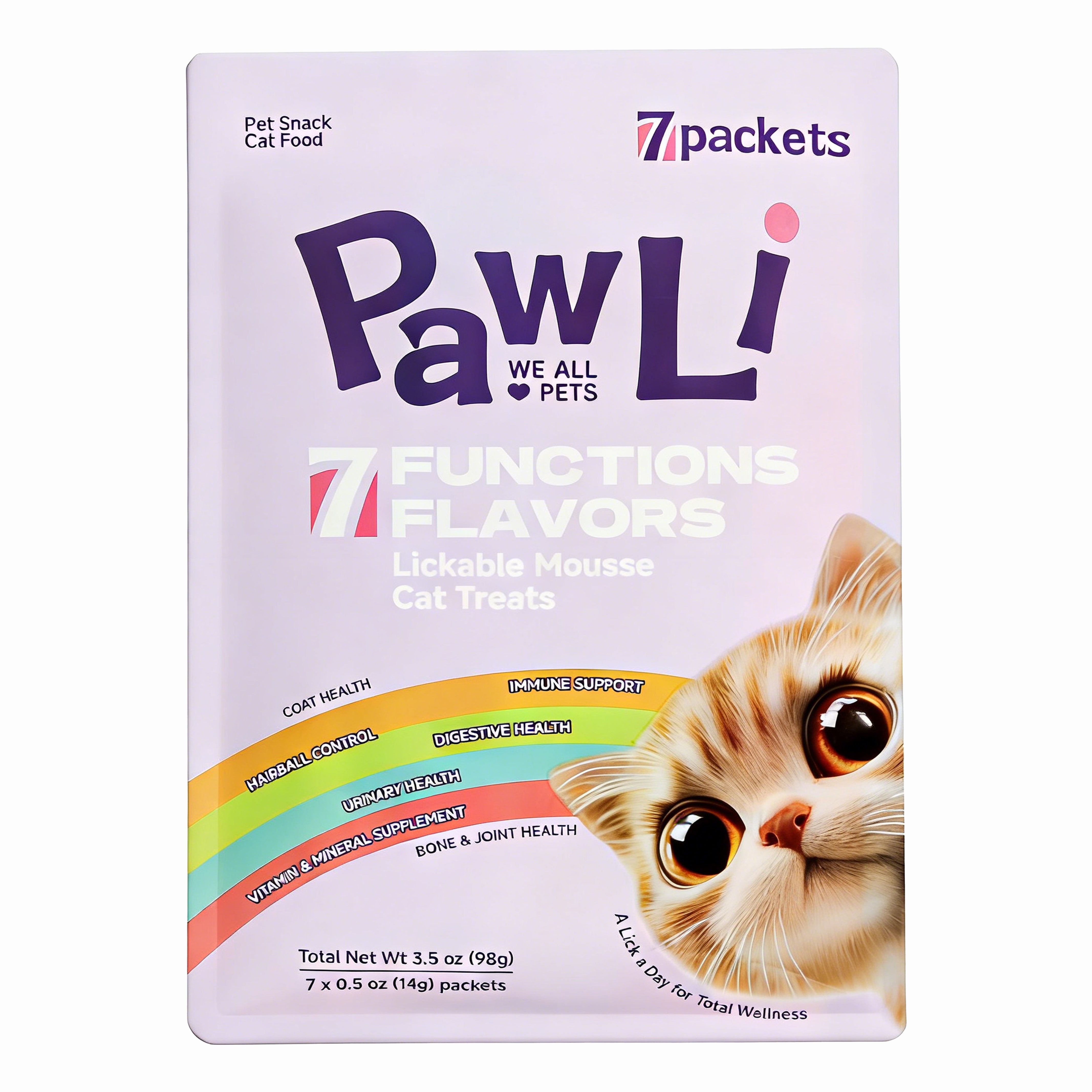PAWLI 7 Functions Variety Pack Lickable Cat Treats – 0.5 oz, 7 Tubes